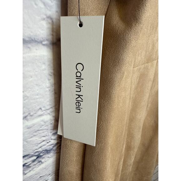 Calvin Klein Taupe Tan Faux Suede Short Sleeve midid Career Dress Size 12 NWT - Picture 4 of 6
